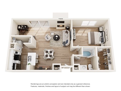 Floor plan for 1 bed, 1 bath, 941 sqft